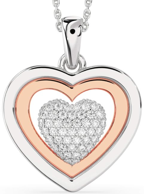 Large Diamond White Rose Gold Heart Necklace