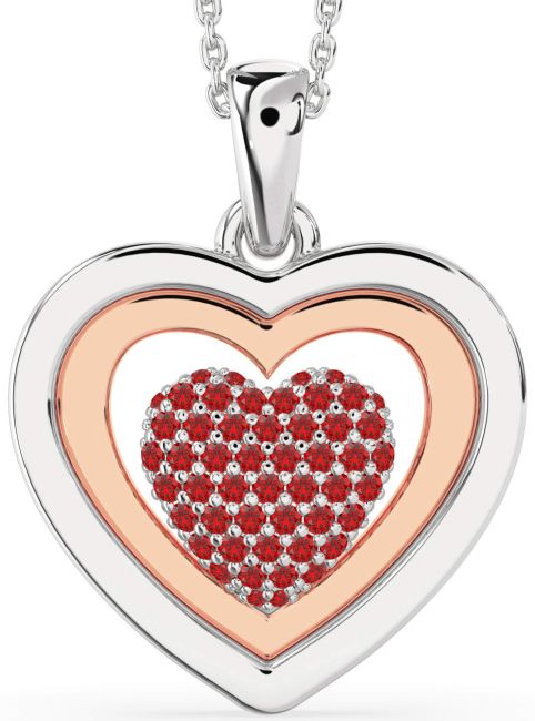 Large Ruby Silver & 10K Rose Gold Heart Necklace