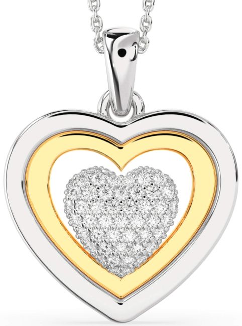 Large Diamond Gold Silver Heart Necklace