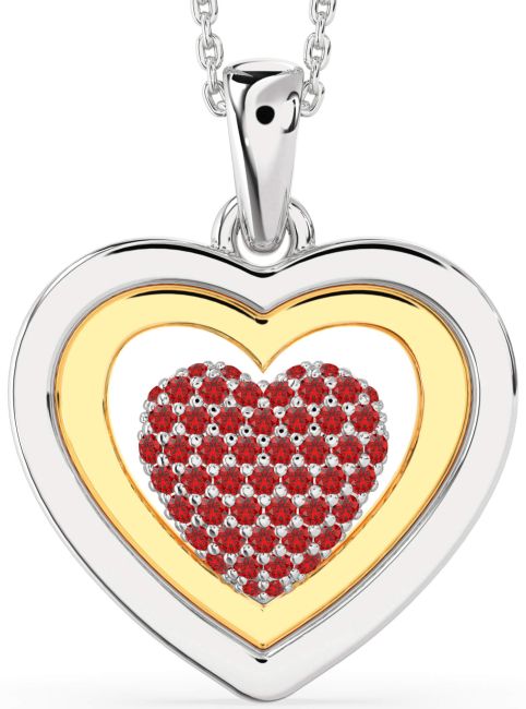 Large Ruby Gold Silver Heart Necklace
