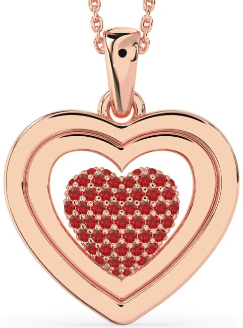 Large Ruby Rose Gold Heart Necklace