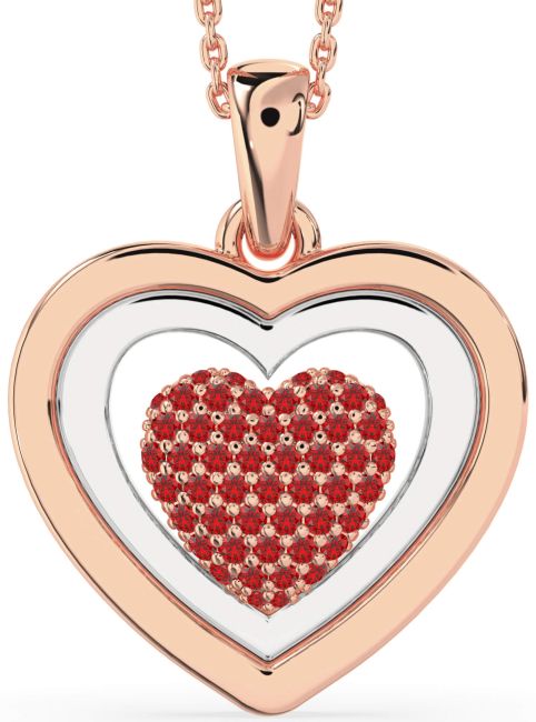 Large Ruby Rose Gold Silver Heart Necklace