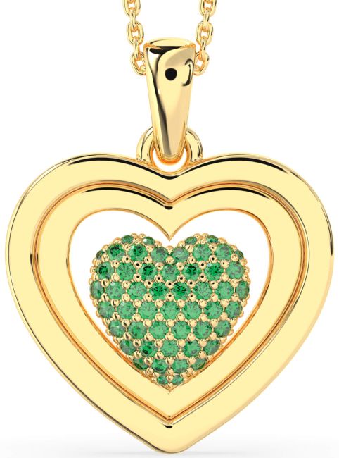 Large Emerald Gold Heart Necklace