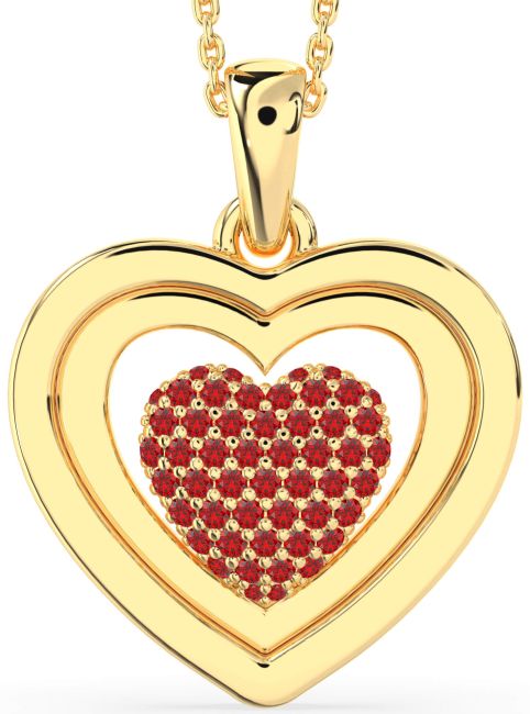 Large Ruby Gold Heart Necklace