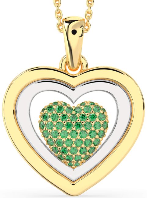 Large Emerald Gold Silver Heart Necklace