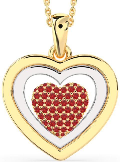 Large Ruby Gold Silver Heart Necklace