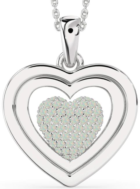 Large Opal Silver Heart Necklace