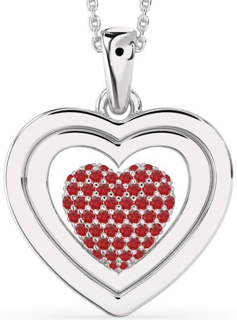 Large Ruby Silver Heart Necklace