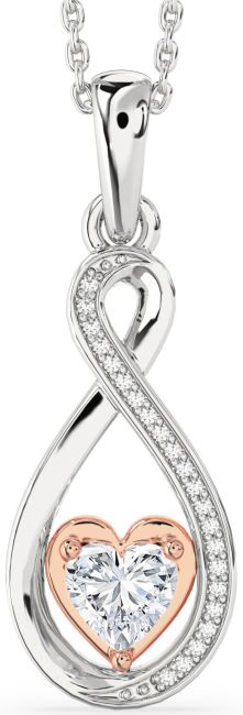 Diamond Rose Gold Silver Infinity Heart Necklace