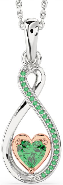 Emerald Rose Gold Silver Infinity Heart Necklace