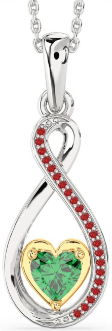 Emerald & Ruby Gold Silver Infinity Heart Necklace
