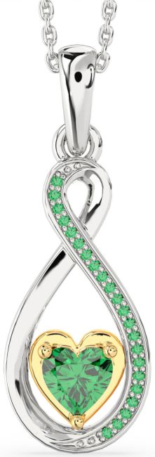 Emerald Gold Silver Infinity Heart Necklace