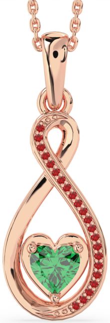Emerald & Ruby Rose Gold Infinity Heart Necklace