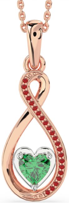 Emerald & Ruby Rose Gold Silver Infinity Heart Necklace