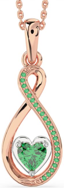 Emerald Rose Gold Silver Infinity Heart Necklace