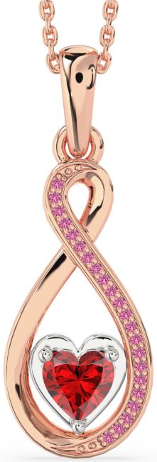 Ruby & Pink Sapphire Rose Gold Silver Infinity Heart Necklace