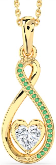 Emerald & Diamond Gold Infinity Heart Necklace