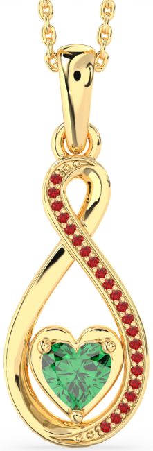 Emerald & Ruby Gold Infinity Heart Necklace