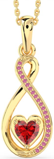 Ruby & Pink Sapphire Gold Silver Infinity Heart Necklace