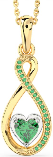 Emerald Gold Silver Infinity Heart Necklace
