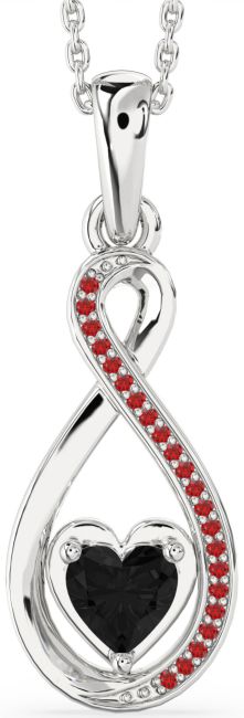 Black Diamond & Ruby Silver Infinity Heart Necklace