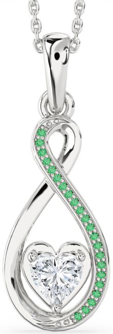 Emerald & Diamond Silver Infinity Heart Necklace