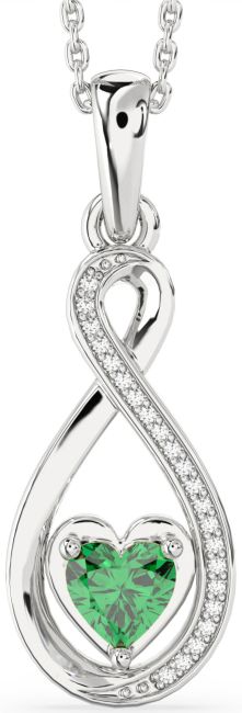 Diamond & Emerald Silver Infinity Heart Necklace