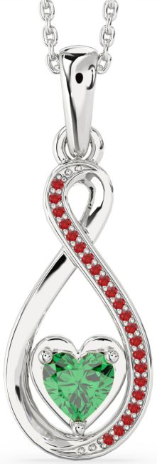 Emerald & Ruby Silver Infinity Heart Necklace