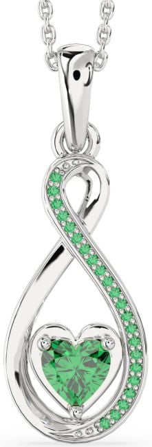 Emerald Silver Infinity Heart Necklace
