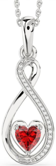 Diamond & Ruby Silver Infinity Heart Necklace