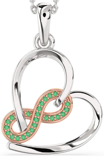 Emerald Rose Gold Silver Heart Infinity Necklace
