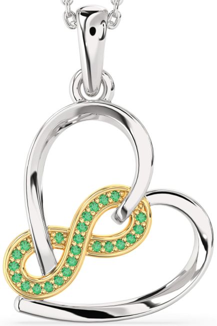 Emerald Gold Silver Heart Infinity Necklace