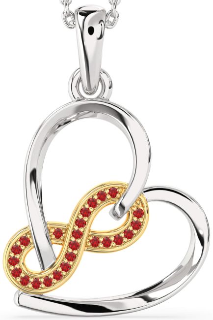 Ruby Gold Silver Heart Infinity Necklace