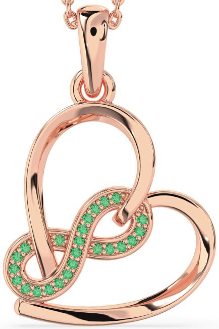 Emerald Rose Gold Heart Infinity Necklace
