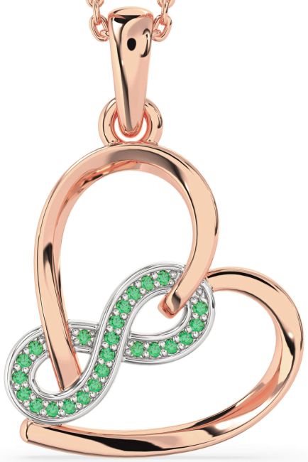 Emerald Rose Gold Silver Heart Infinity Necklace