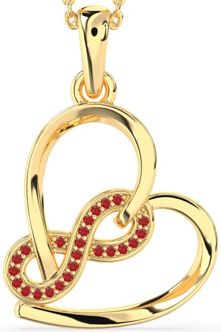 Ruby Gold Heart Infinity Necklace
