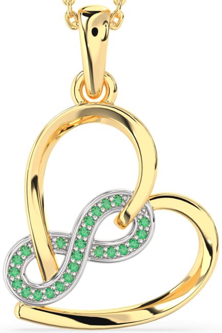 Emerald Gold Silver Heart Infinity Necklace