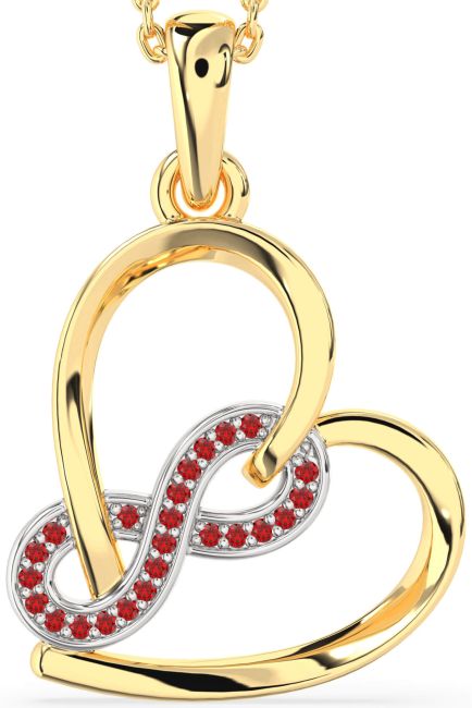 Ruby Gold Silver Heart Infinity Necklace