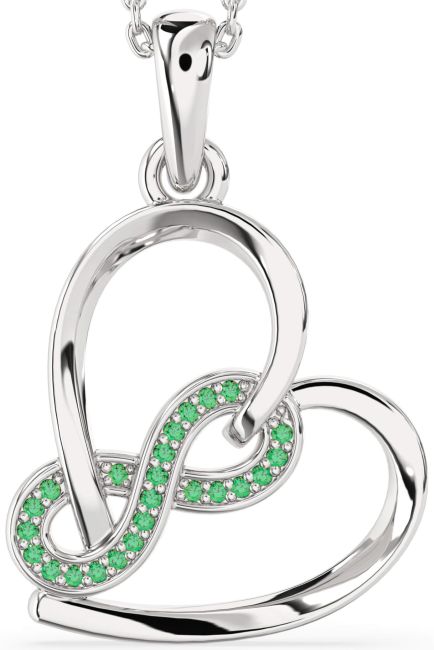 Emerald Silver Heart Infinity Necklace