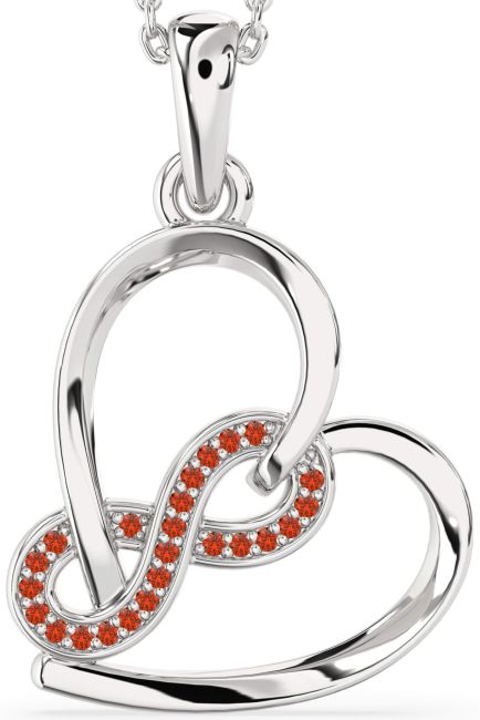Fire Opal Silver Heart Infinity Necklace