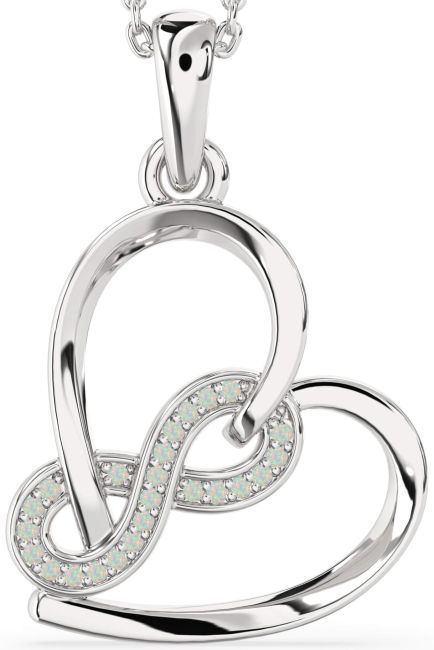 Opal Silver Heart Infinity Necklace