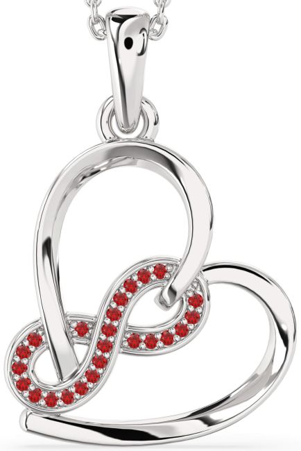 Ruby Silver Heart Infinity Necklace