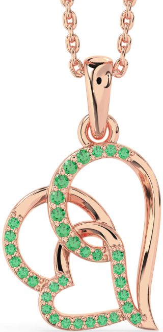 Emerald Rose Gold Silver Heart Necklace