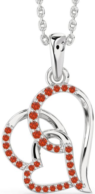 Fire Opal Silver Heart Necklace