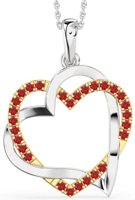 Large Ruby Gold Silver Heart Necklace