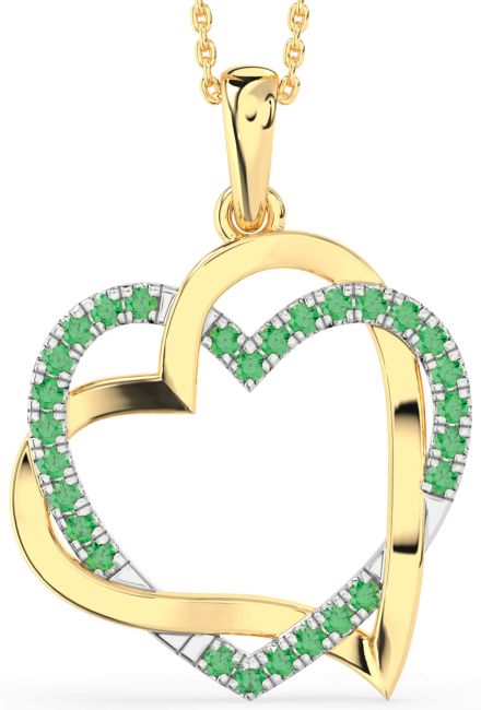 Large Emerald Gold Silver Heart Necklace