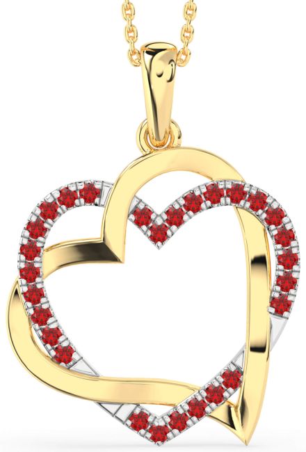 Large Ruby Gold Silver Heart Necklace