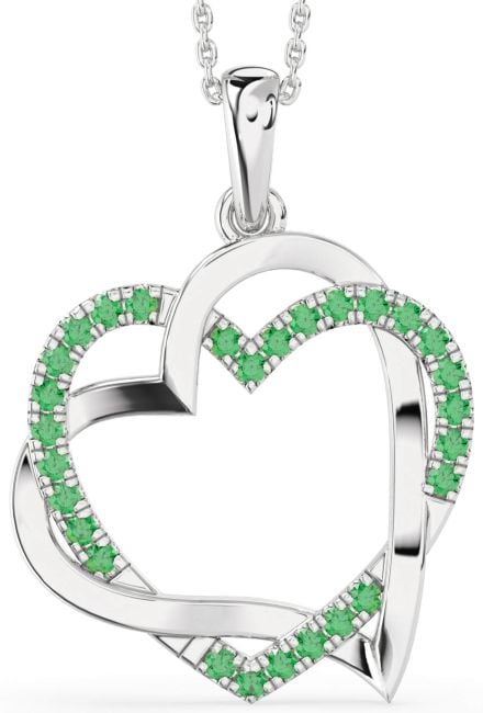 Large Emerald Silver Heart Necklace