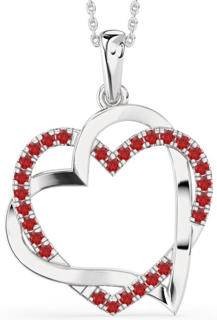 Large Ruby Silver Heart Necklace