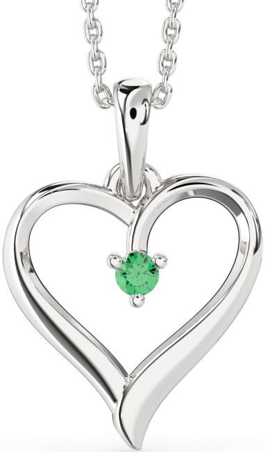Emerald Silver Heart Necklace